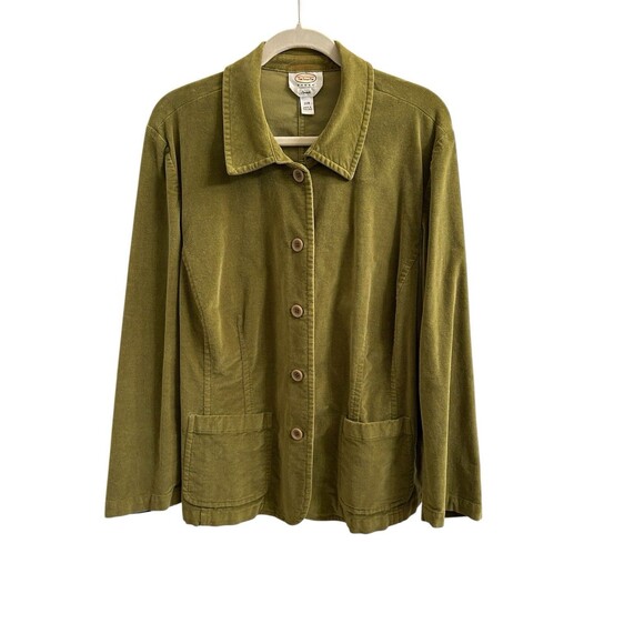 VTG Talbots Women's Green Corduroy Stretch Velour Button-Up Jacket Pockets 20W - Picture 1 of 6